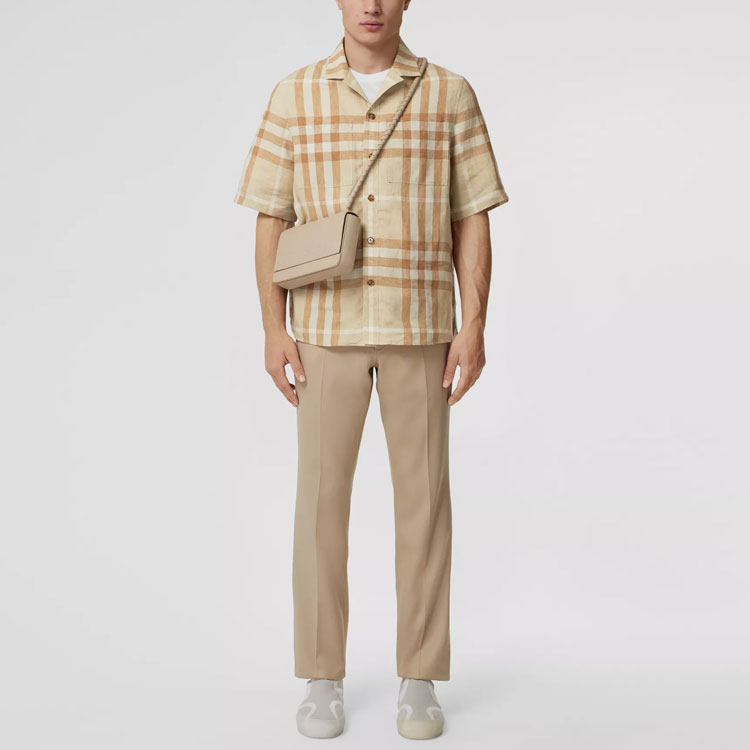 Burberry SS22  Check Linen Short Sleeve Shirt Soft Yellow Beige. 80503431 圖 4