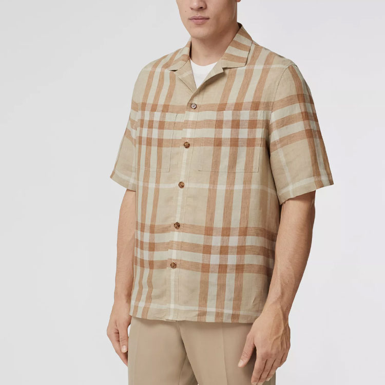 Burberry SS22  Check Linen Short Sleeve Shirt Soft Yellow Beige. 80503431 圖 5