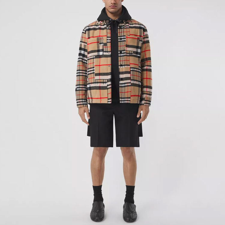 Burberry SS22  Check Pattern Wool Long Sleeve Shirt in Archive Beige 80442161 圖 3