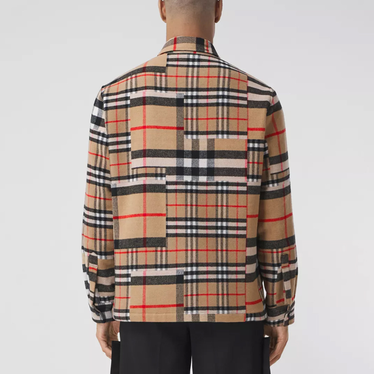 Burberry SS22  Check Pattern Wool Long Sleeve Shirt in Archive Beige 80442161 圖 4