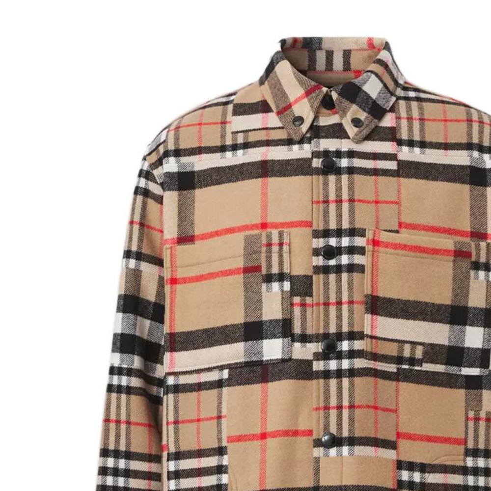 Burberry SS22  Check Pattern Wool Long Sleeve Shirt in Archive Beige 80442161 圖 5