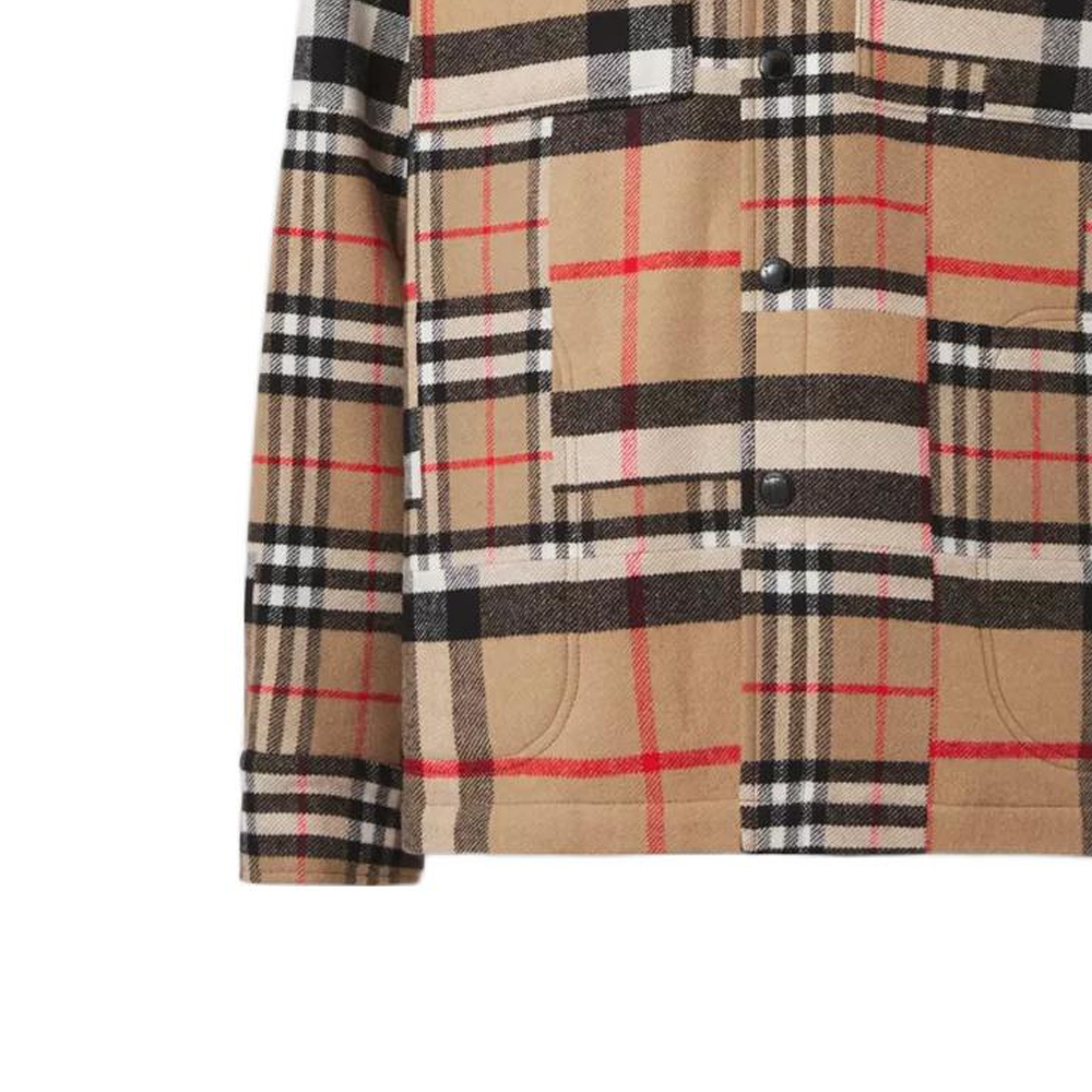 Burberry SS22  Check Pattern Wool Long Sleeve Shirt in Archive Beige 80442161 圖 6