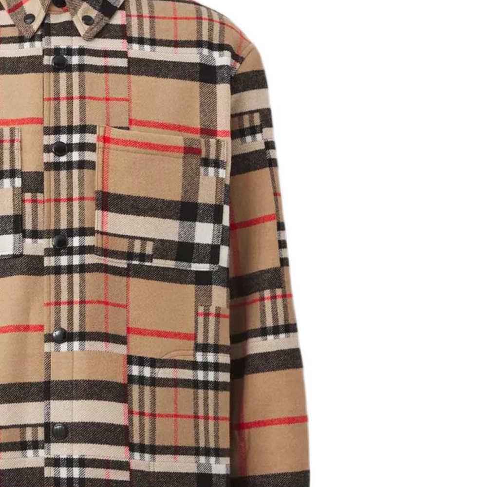 Burberry SS22  Check Pattern Wool Long Sleeve Shirt in Archive Beige 80442161 圖 7