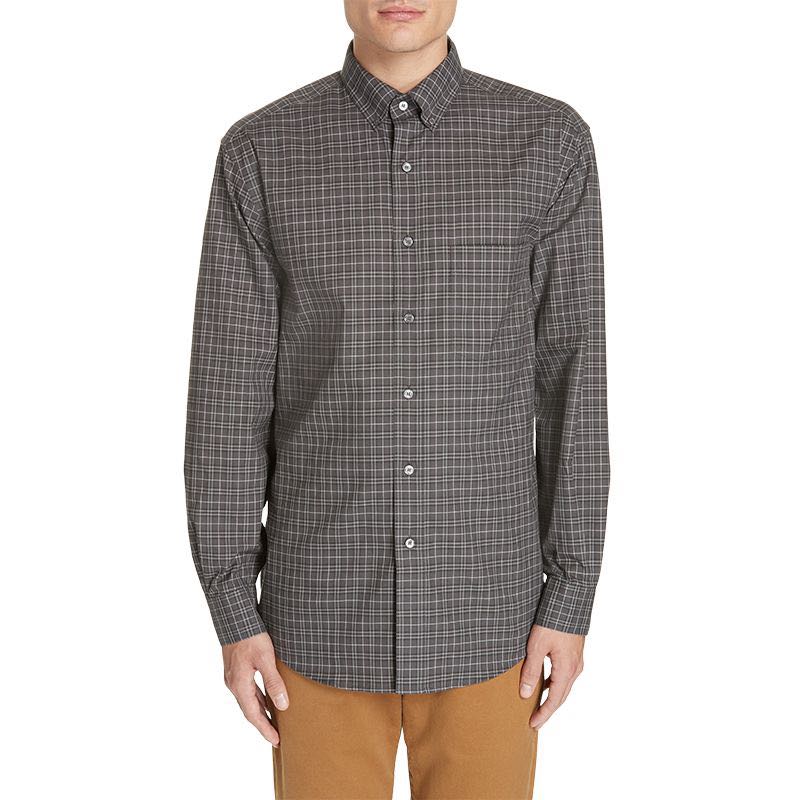 Shop Camisa Burberry SS22 Manga Larga Gris Oscuro con Bolsillo y Contraste Check 80040271