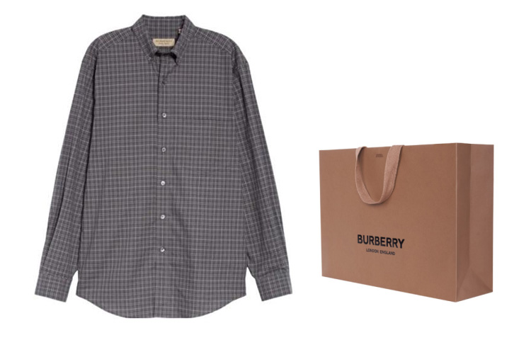 Purchase Camisa Burberry SS22 Manga Larga Gris Oscuro con Bolsillo y Contraste Check 80040271