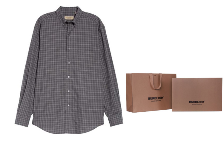 Details for Camisa Burberry SS22 Manga Larga Gris Oscuro con Bolsillo y Contraste Check 80040271