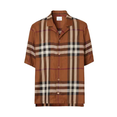 Burberry SS22 Check Single-Breasted Short Sleeve Shirt in Dark Birch Brown. 80522071