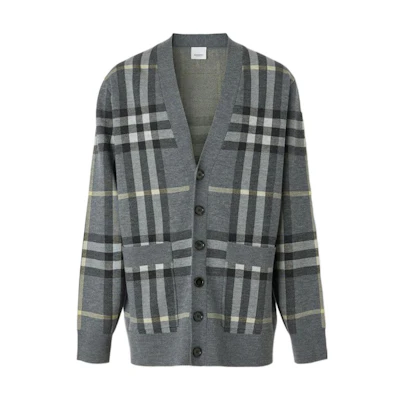 Burberry SS22 Check Wool Cardigan Sweater in Seal Gray. 80496261