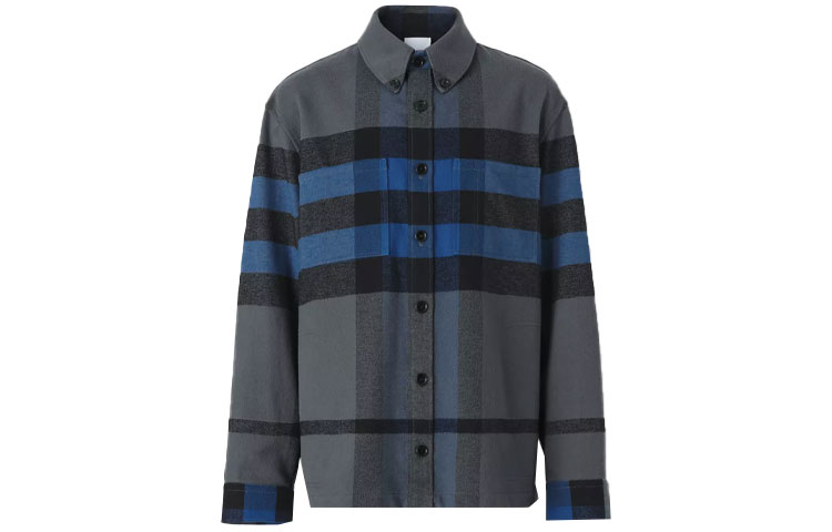 Burberry SS22  Checkered Cotton Long Sleeve Shirt Black Grey 80481201
