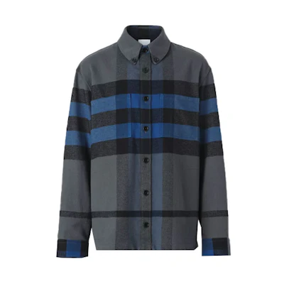Burberry SS22 Checkered Cotton Long Sleeve Shirt Black Grey 80481201