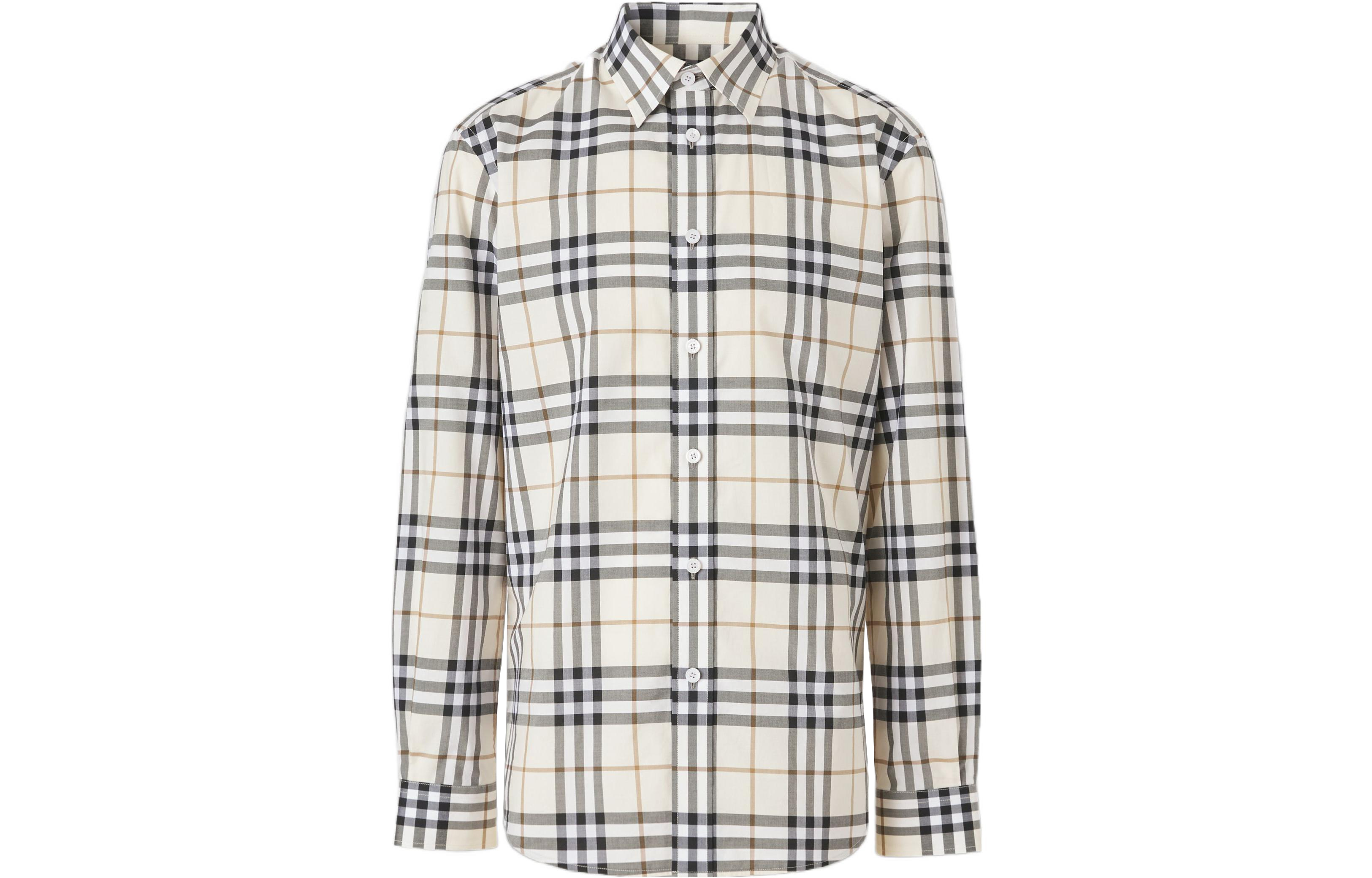 Burberry SS22  Checkered Long-Sleeve Button-Up Shirt - White 80502751