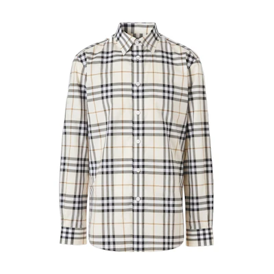 Burberry SS22 Checkered Long-Sleeve Button-Up Shirt - White 80502751