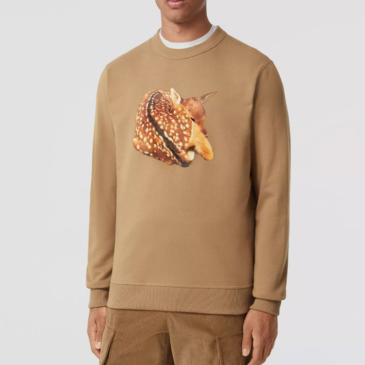 Purchase Burberry SS22 小鹿印花圓領長袖上衣 卡其色 80575341