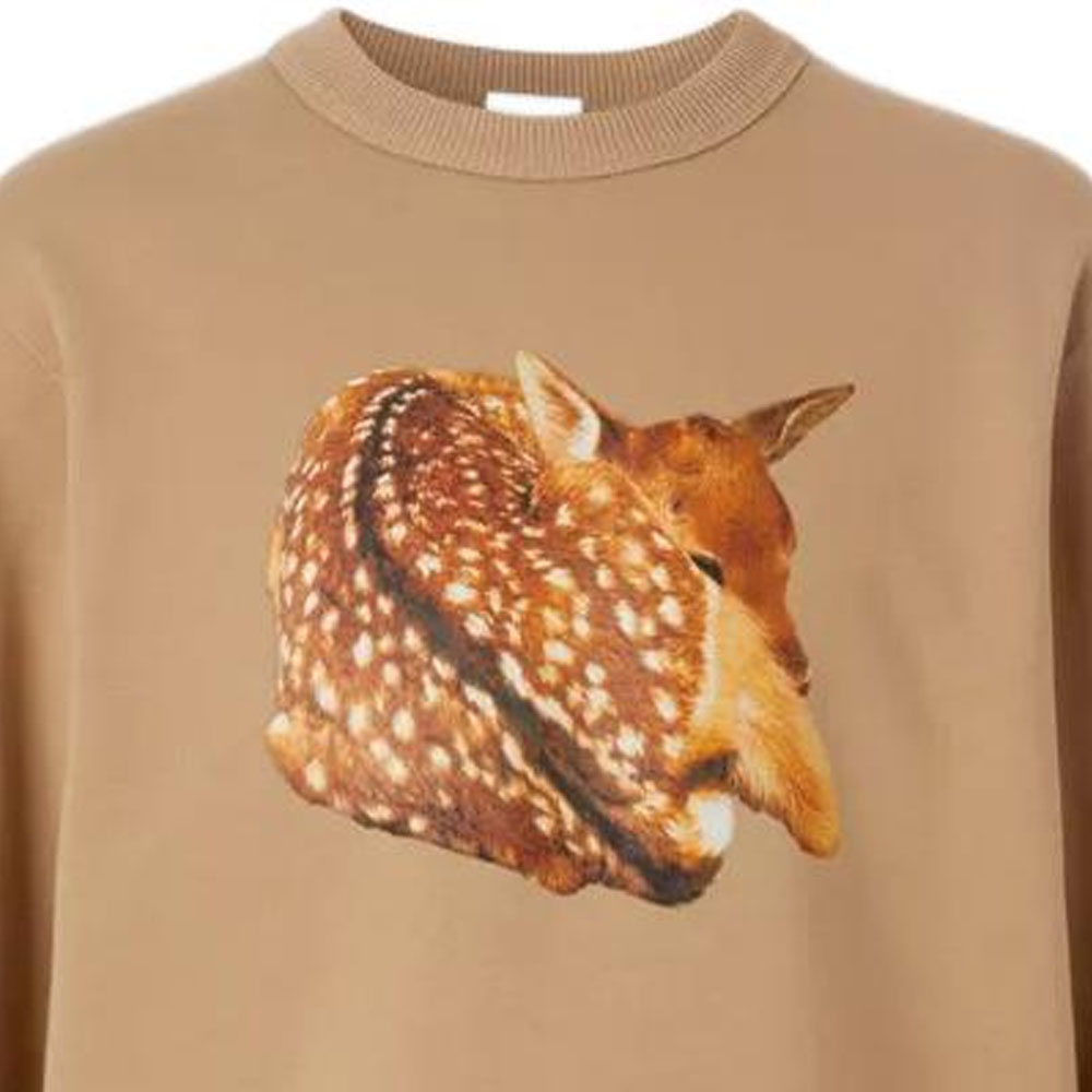 Sizing Burberry SS22 小鹿印花圓領長袖上衣 卡其色 80575341