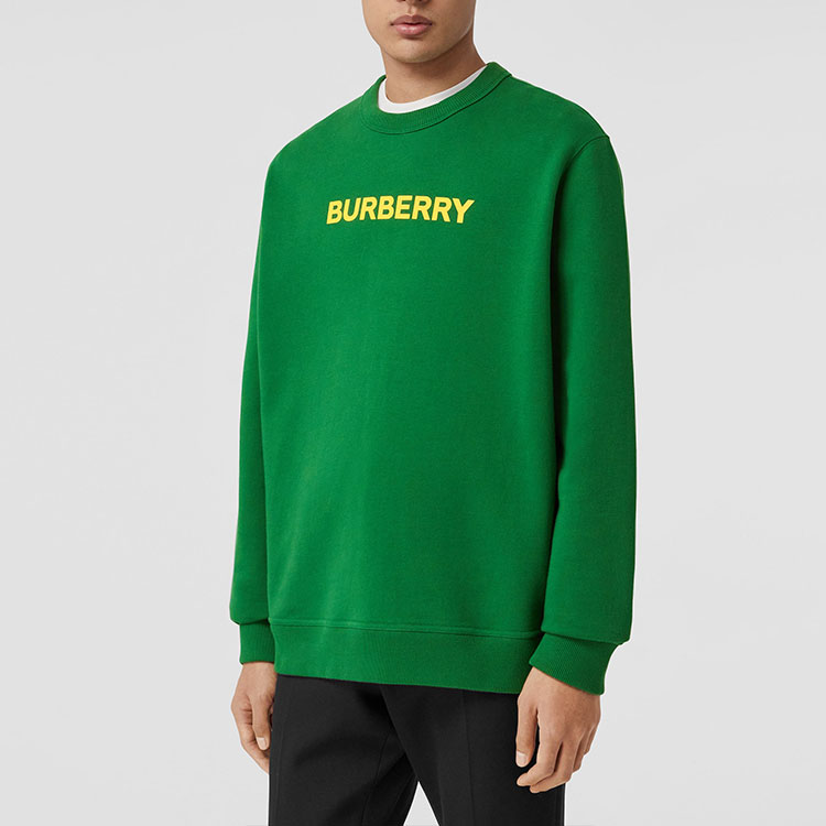 Shop Burberry SS22 Sweatshirt Katun Lengan Panjang Logo Hijau. 80553111