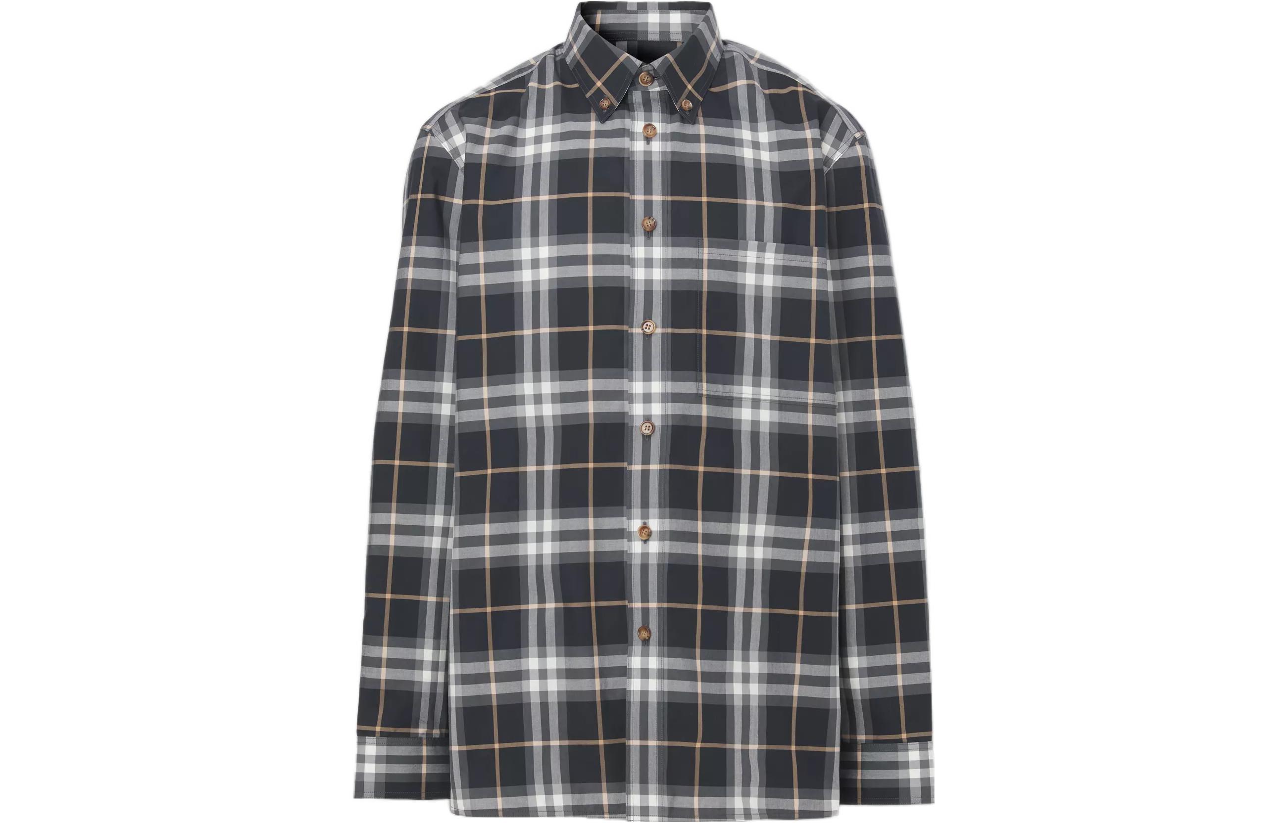 Burberry SS22  Grey Checkered Cotton Long Sleeve Shirt with Buttoned Collar 80481471