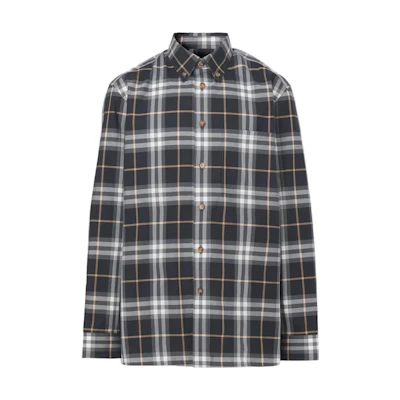 Burberry SS22 Grey Checkered Cotton Long Sleeve Shirt with Buttoned Collar 80481471