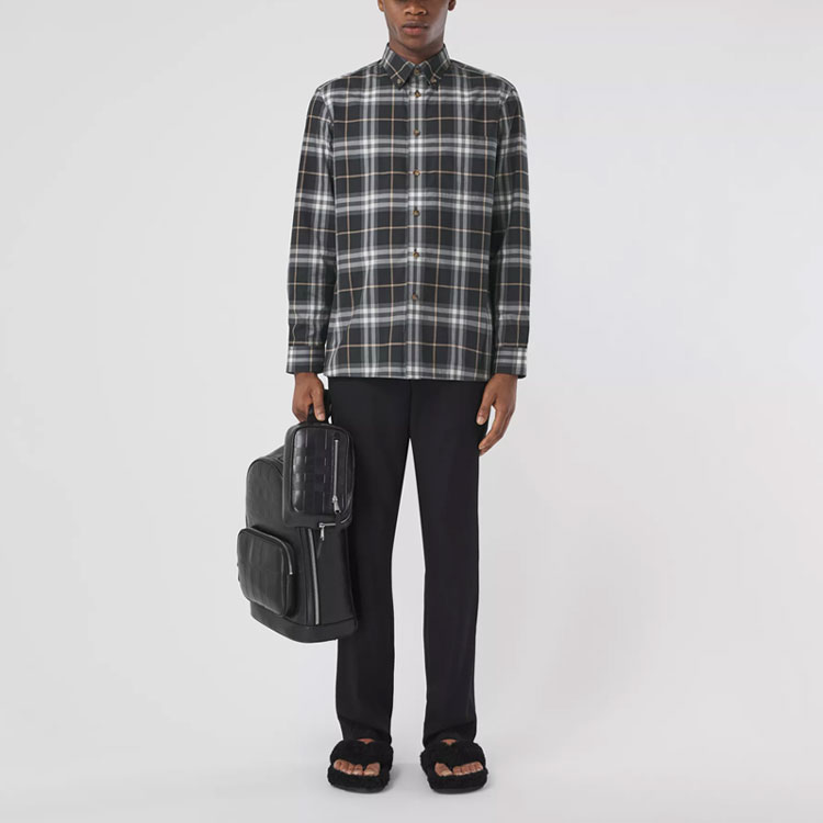 Burberry SS22  Grey Checkered Cotton Long Sleeve Shirt with Buttoned Collar 80481471 圖 3