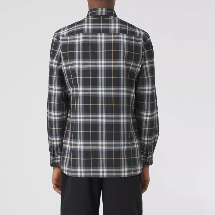 Burberry SS22  Grey Checkered Cotton Long Sleeve Shirt with Buttoned Collar 80481471 圖 6