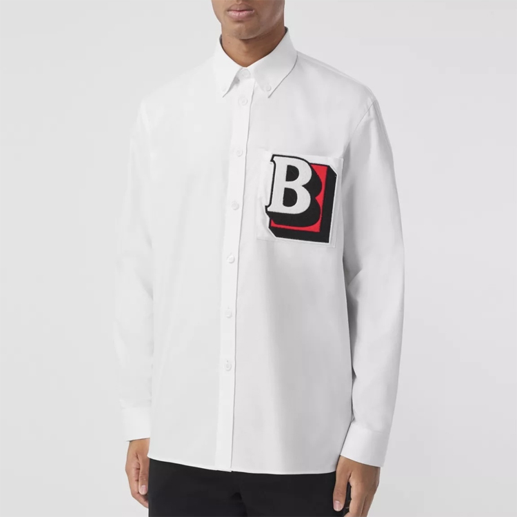 Shop 버버리 SS22 레터 패턴 루즈핏 긴팔 셔츠 화이트 80501341
