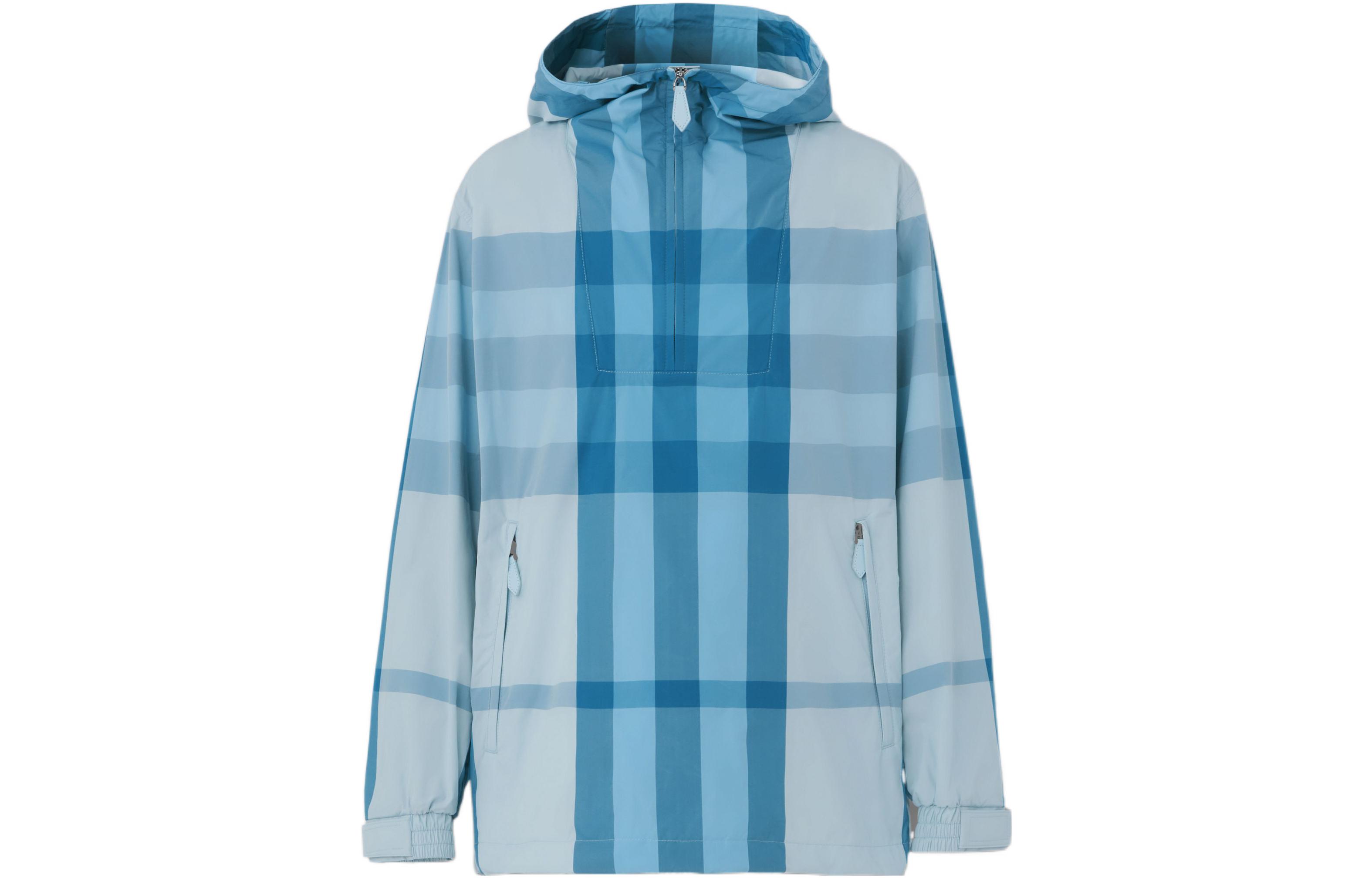 Burberry SS22  Light Blue Check Loose Fit Zip-Up Hoodie Jacket. 80510451