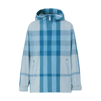 Burberry SS22 Light Blue Check Loose Fit Zip-Up Hoodie Jacket. 80510451