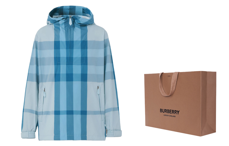 Burberry SS22  Light Blue Check Loose Fit Zip-Up Hoodie Jacket. 80510451 圖 4