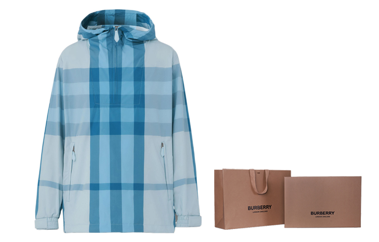Burberry SS22  Light Blue Check Loose Fit Zip-Up Hoodie Jacket. 80510451 圖 5