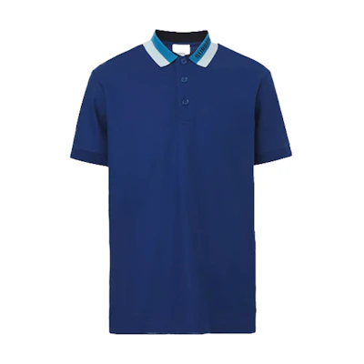 Burberry SS22 Logo Cotton Button Short Sleeve Polo Shirt Blue 80512371