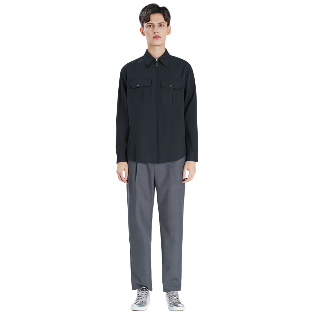 Burberry SS22  Solid Color Zip Pocket Shirt - Dark Blue 80503611 圖 3