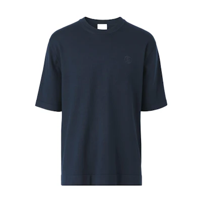 Burberry SS22 Solid Logo Embroidered Wool Knit T-Shirt Coal Blue 80509291