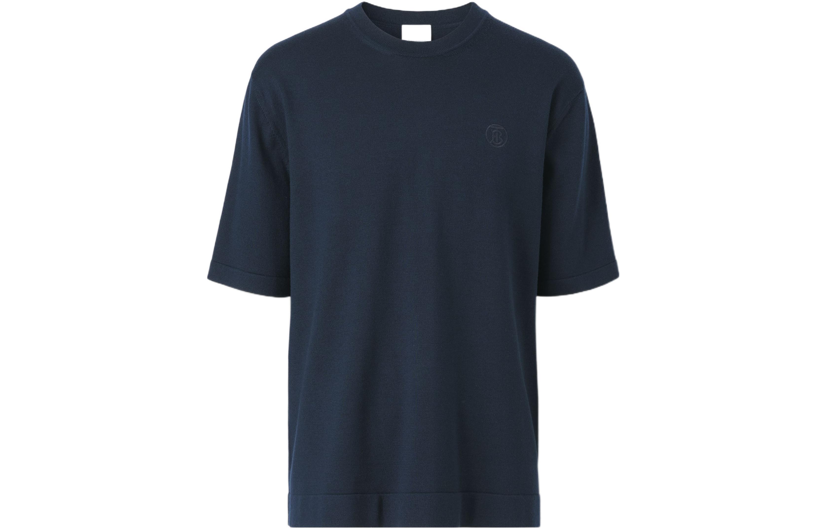 Burberry SS22  Solid Logo Embroidered Wool Knit T-Shirt Coal Blue 80509291 圖 2