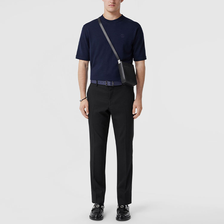 Burberry SS22  Solid Logo Embroidered Wool Knit T-Shirt Coal Blue 80509291 圖 3