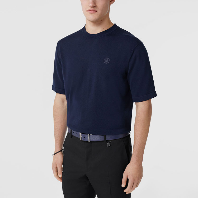 Burberry SS22  Solid Logo Embroidered Wool Knit T-Shirt Coal Blue 80509291 圖 4