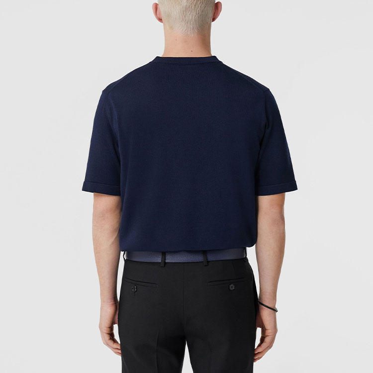 Burberry SS22  Solid Logo Embroidered Wool Knit T-Shirt Coal Blue 80509291 圖 5