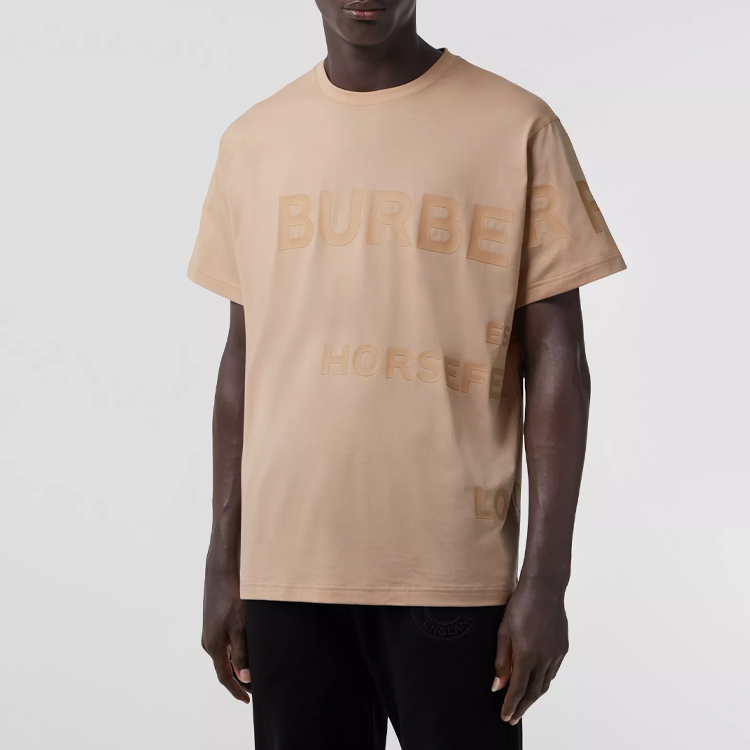 Shop Burberry SS22 Kaos Pendek Logo Solid Leher O Warna Soft Tan 80512401