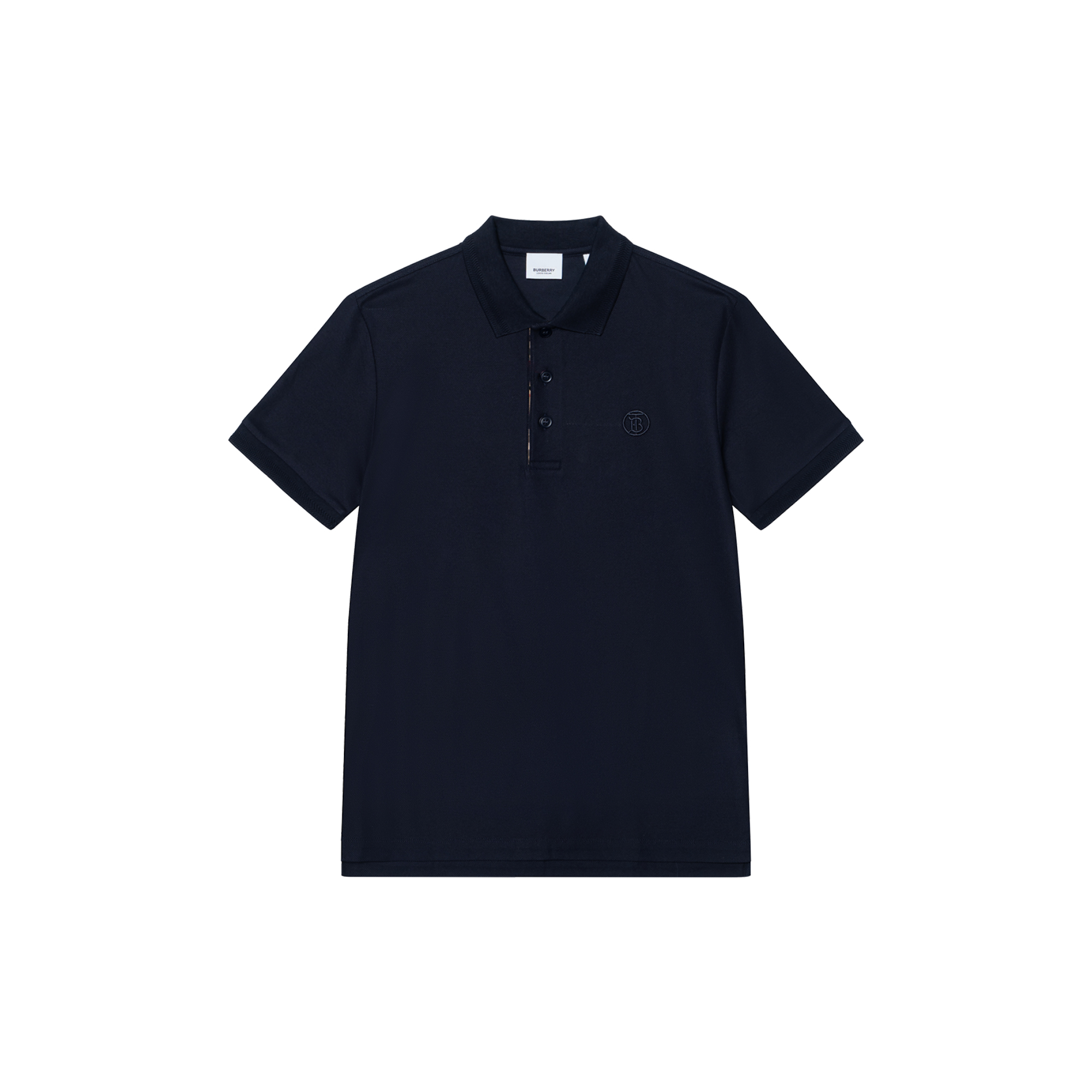 Burberry SS22  Solid Polo Shirt with Check Collar Detail in Coal Blue. 80552271