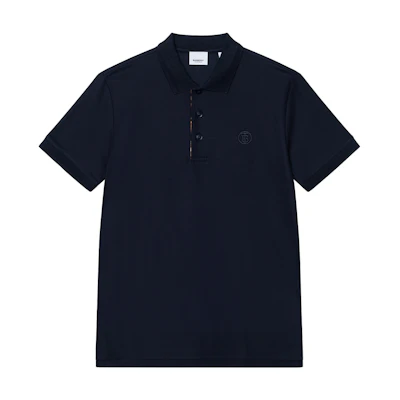 Burberry SS22 Solid Polo Shirt with Check Collar Detail in Coal Blue. 80552271
