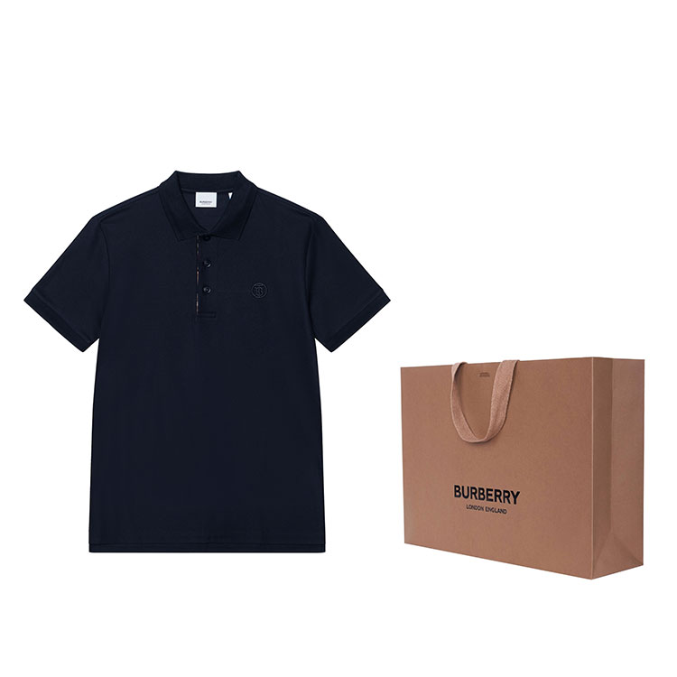 Shop 버버리 SS22 체크 칼라 디테일 솔리드 폴로 셔츠 콜 블루. 80552271