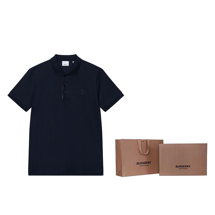 Purchase 버버리 SS22 체크 칼라 디테일 솔리드 폴로 셔츠 콜 블루. 80552271