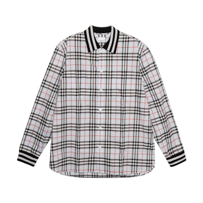 Burberry SS22 Striped Check Collared Long Sleeve Shirt Light Blue 80501321