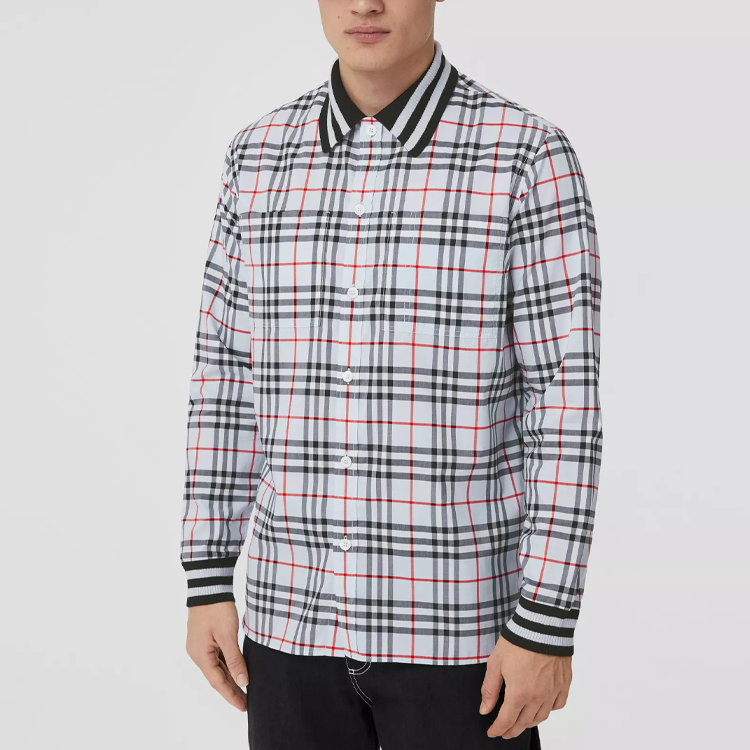 Burberry SS22  Striped Check Collared Long Sleeve Shirt Light Blue 80501321 圖 5