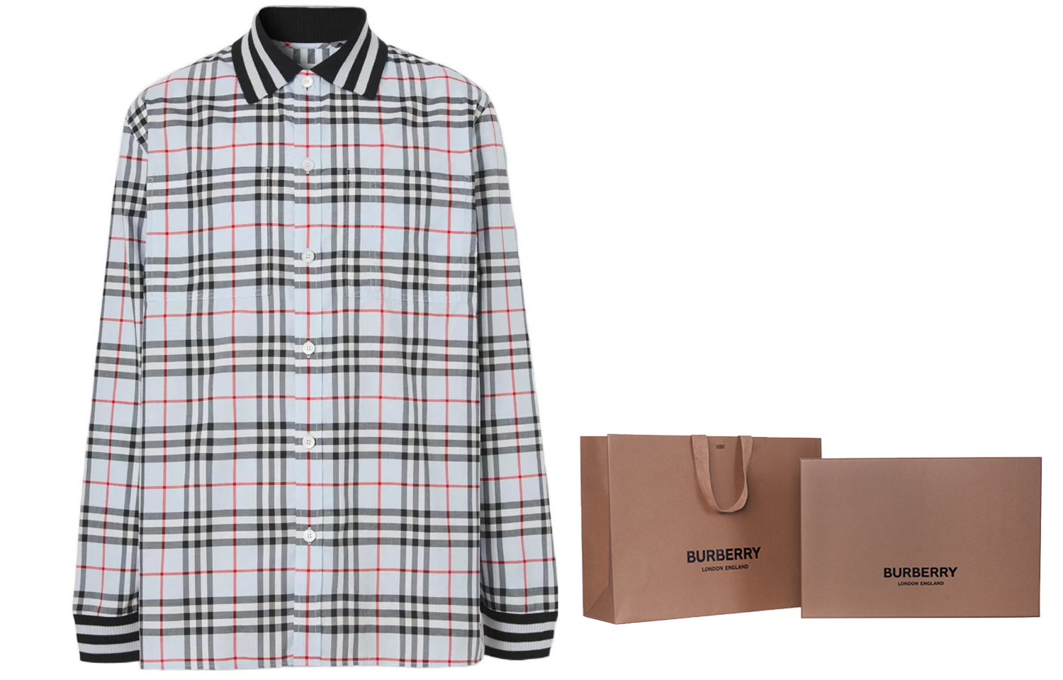 Burberry SS22  Striped Check Collared Long Sleeve Shirt Light Blue 80501321 圖 9