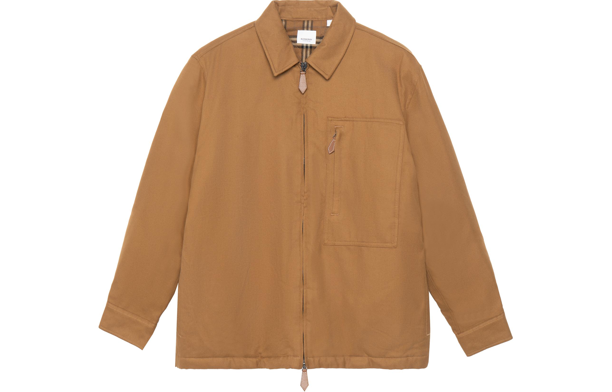 Burberry SS22  Tobacco Zip-Up Jacket with Solid Color Check Detail. 80442141