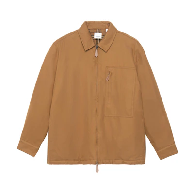 Burberry SS22 Tobacco Zip-Up Jacket with Solid Color Check Detail. 80442141