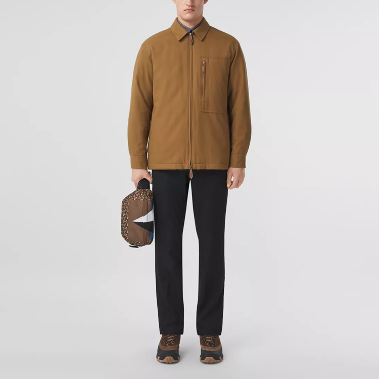 Burberry SS22  Tobacco Zip-Up Jacket with Solid Color Check Detail. 80442141 圖 4