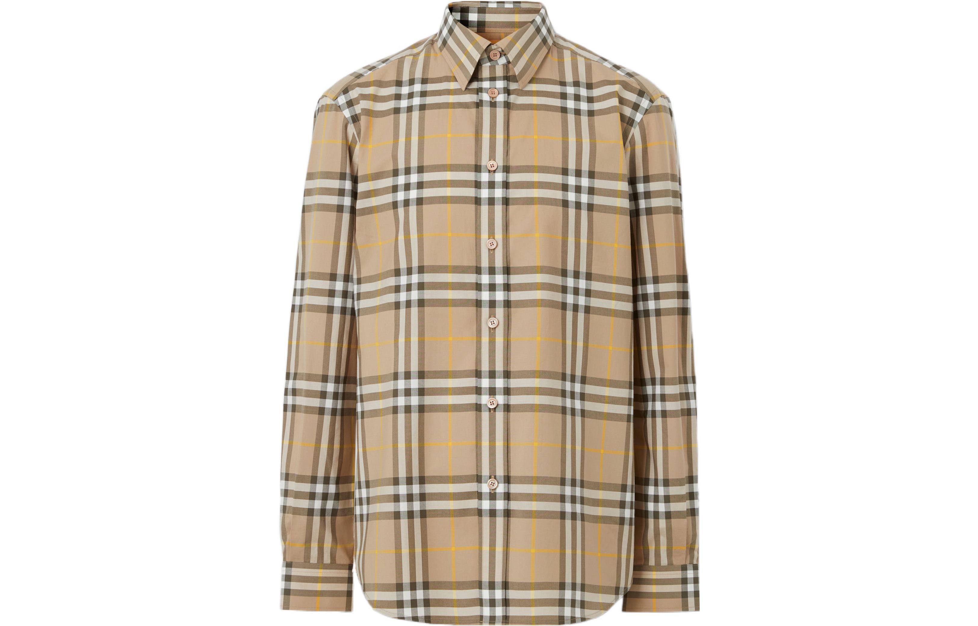 Burberry SS22  Truffle Classic Check Cotton Long-Sleeve Casual Shirt. 80554921