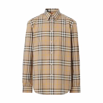 Burberry SS22 Truffle Classic Check Cotton Long-Sleeve Casual Shirt. 80554921