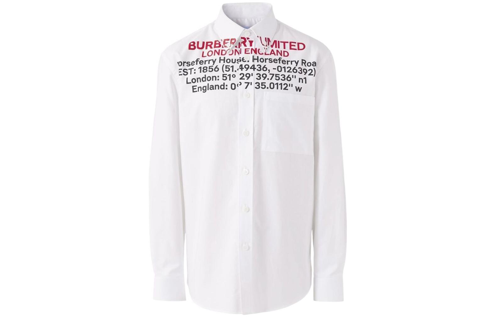 Burberry SS22  White Logo Print Loose-Fit Long-Sleeve Shirt. 80481831