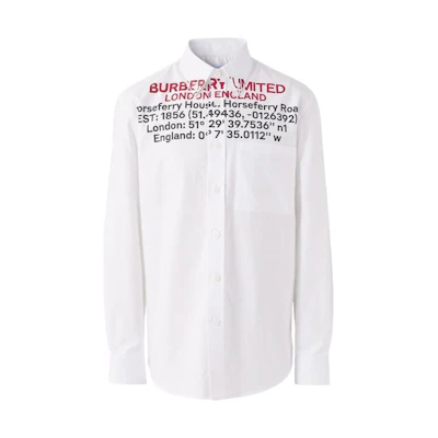 Burberry SS22 White Logo Print Loose-Fit Long-Sleeve Shirt. 80481831